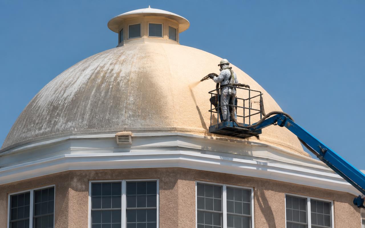 Cúpula de vivienda impermeabilizada por el exterior con espuma de poliuretano proyectada